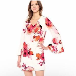 Calvin Klein V-Neck Tulip Sleeve Red and Orange Floral dress NEW Size 2